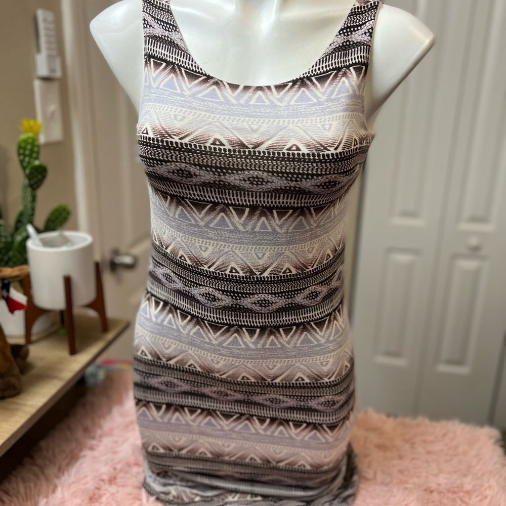 Soprano Aztec Tribal Strappy Caged Back Bodycon Mini Dress Womens Medium